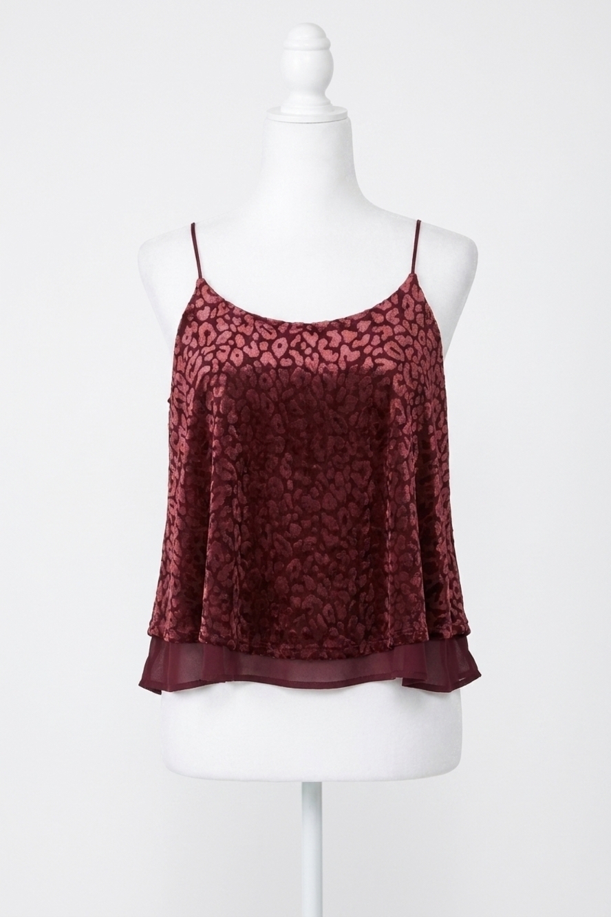 NEW SHE + SKY burnout velvet double layered camisole top in wine